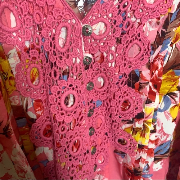ROAMAN'S Juliet Lace Bigshirt Long Shirt Blouse Multicolor Floral Print Pink 12W - Picture 6 of 10
